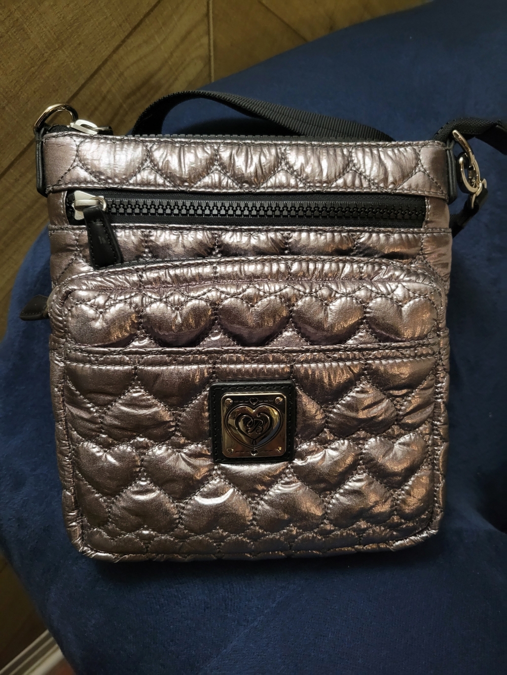 Brighton Kallista Metallic Messenger Bag In Pewter (Heart to Heart Collection)